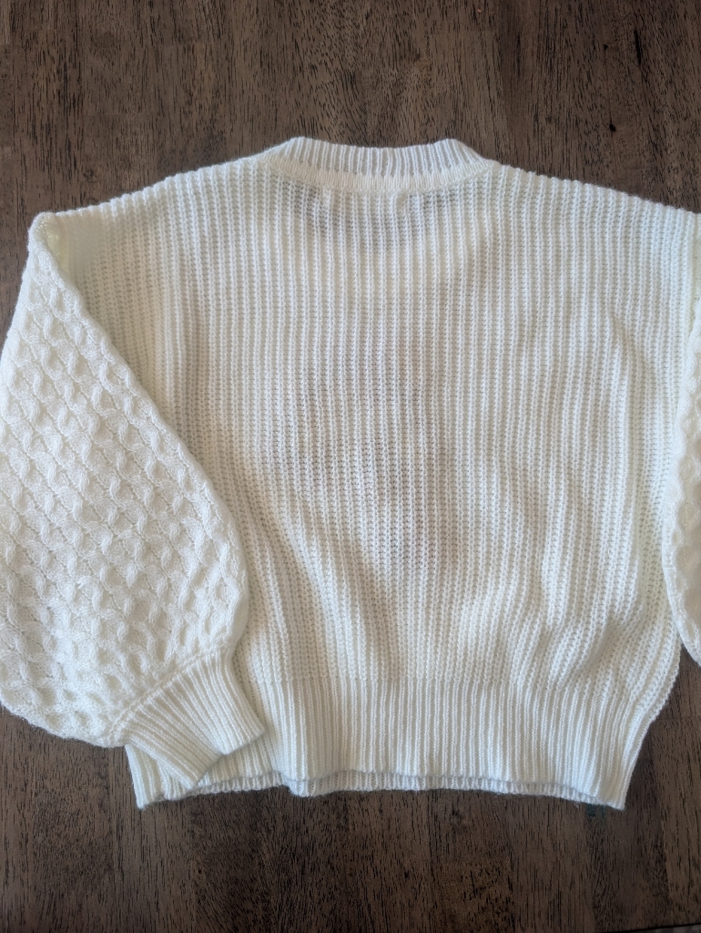 Cream Knit Sweater with Pink and Yellow Floral Patch Letter "P" - Picture 5 of 8